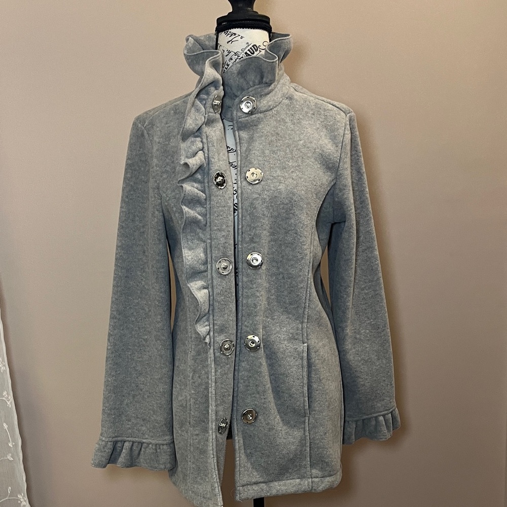 Women's Gray Ruffle Jacket - Picture 3 of 4